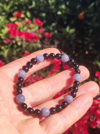 Tansanit + Turmalin (Schorl) AAA *Rarität* - Edelstein Armband Stretch schwarz Perlen Glück Mann Frau Er Sie Geschenk Freund Energie Selten