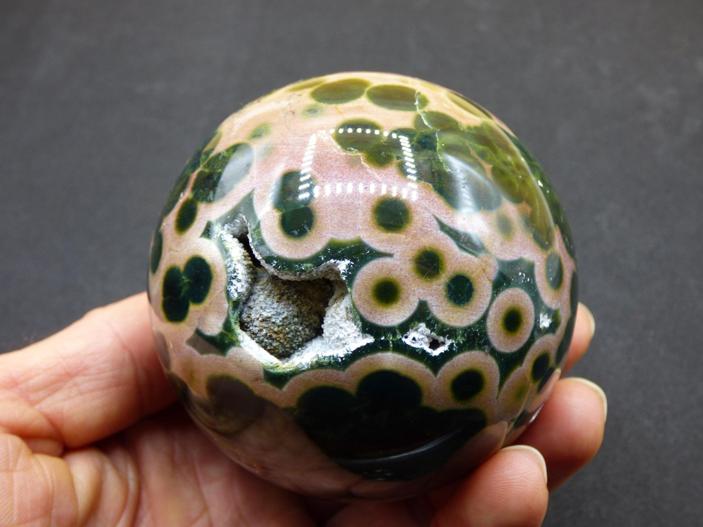 Sphère de jaspe océanique orbiculaire XXL à 8 veines, qualité AAA, vert et rouge - Pierre précieuse naturelle aux vertus curatives, cristal décoratif, cadeau idéal pour lui/elle, homme/femme, énergie, rare