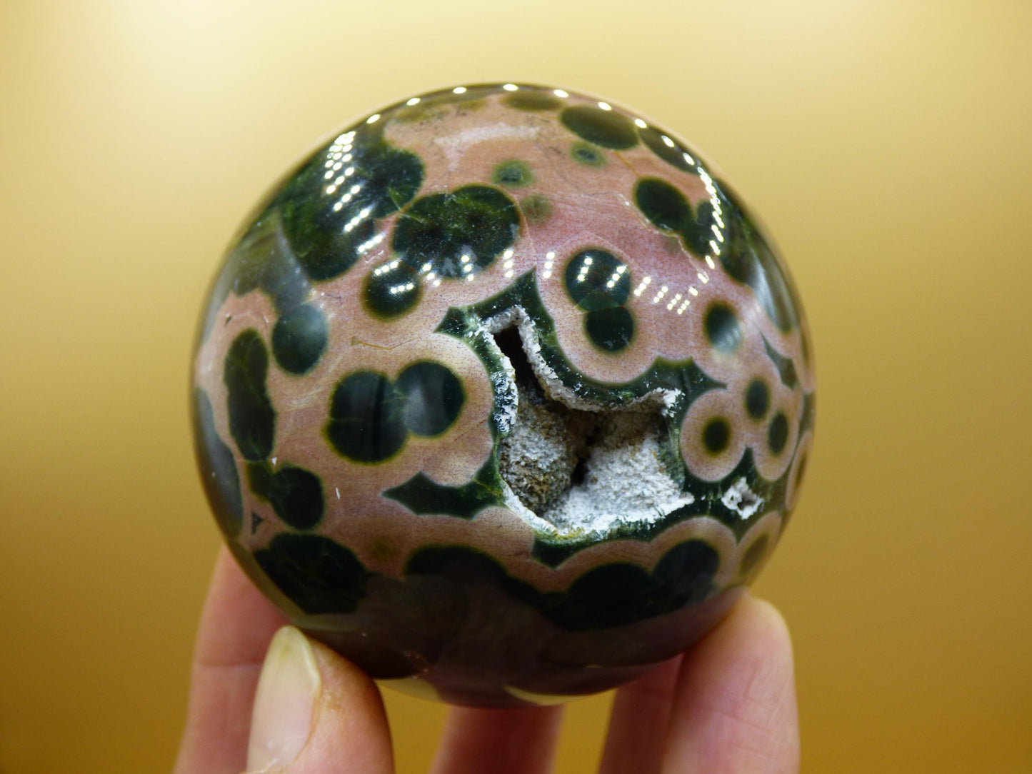 Sphère de jaspe océanique orbiculaire XXL à 8 veines, qualité AAA, vert et rouge - Pierre précieuse naturelle aux vertus curatives, cristal décoratif, cadeau idéal pour lui/elle, homme/femme, énergie, rare
