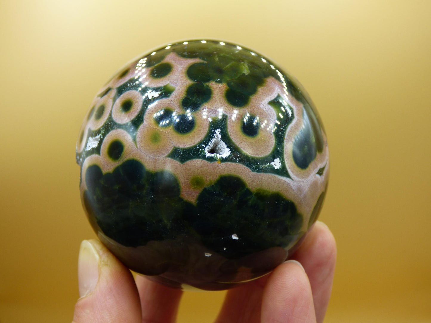 Sphère de jaspe océanique orbiculaire XXL à 8 veines, qualité AAA, vert et rouge - Pierre précieuse naturelle aux vertus curatives, cristal décoratif, cadeau idéal pour lui/elle, homme/femme, énergie, rare