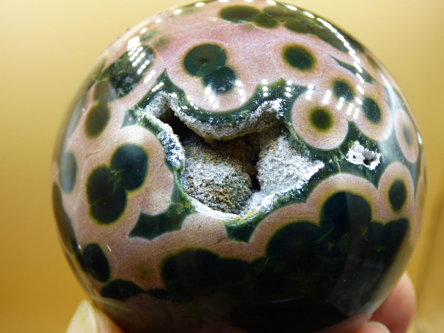 Sphère de jaspe océanique orbiculaire XXL à 8 veines, qualité AAA, vert et rouge - Pierre précieuse naturelle aux vertus curatives, cristal décoratif, cadeau idéal pour lui/elle, homme/femme, énergie, rare