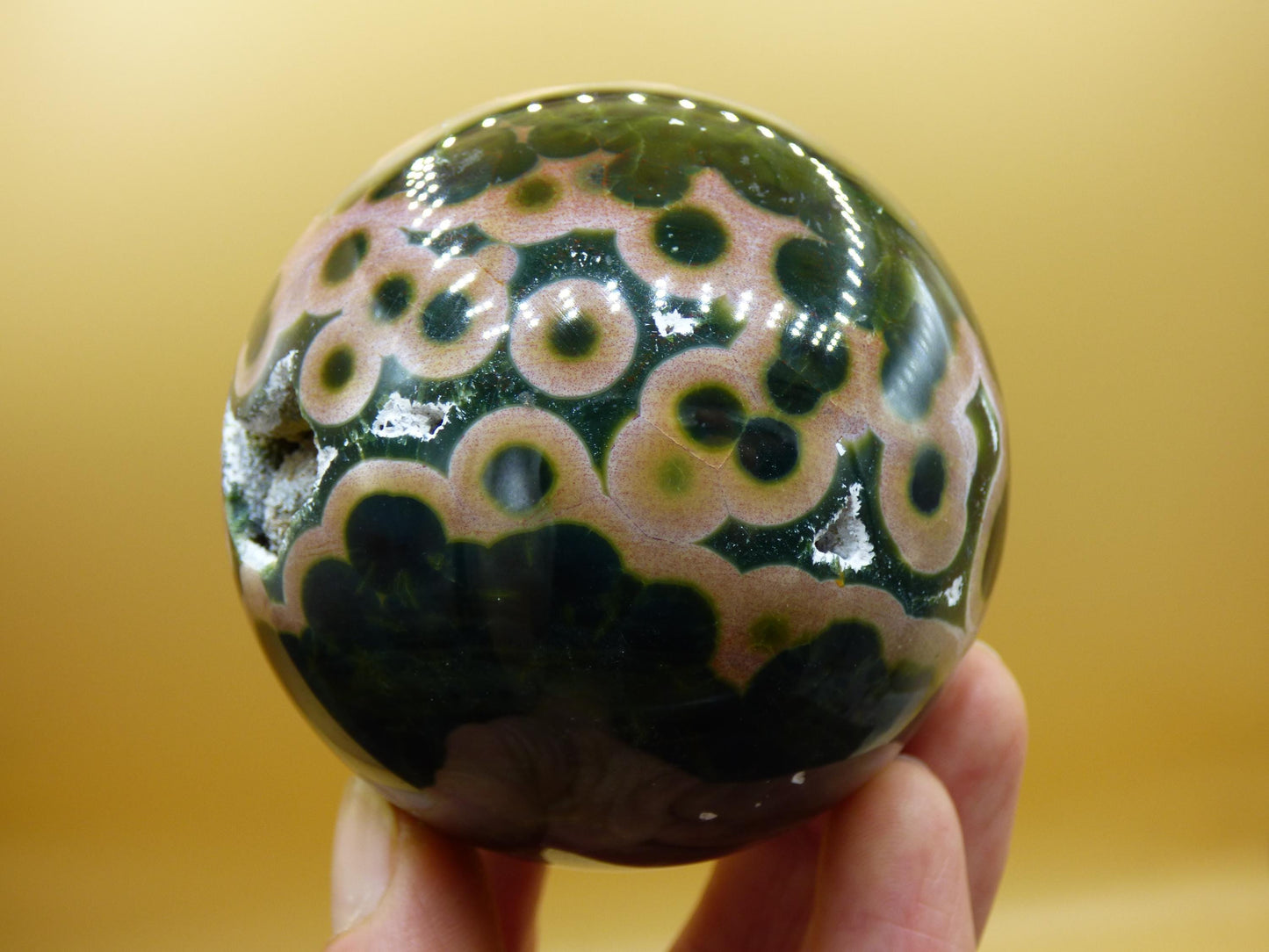 Sphère de jaspe océanique orbiculaire XXL à 8 veines, qualité AAA, vert et rouge - Pierre précieuse naturelle aux vertus curatives, cristal décoratif, cadeau idéal pour lui/elle, homme/femme, énergie, rare