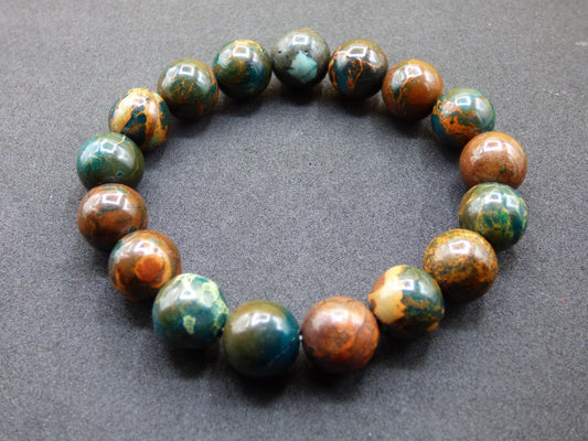 Bracelet en perles d'opale de 12 mm - Pierre précieuse *Unique* Pierre de guérison naturelle Cristal Chakra Cadeau rare pour hommes et femmes, Multicolore, Rouge, Bleu