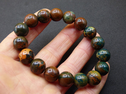 Bracelet en perles d'opale de 12 mm - Pierre précieuse *Unique* Pierre de guérison naturelle Cristal Chakra Cadeau rare pour hommes et femmes, Multicolore, Rouge, Bleu