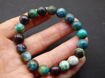 Azurite Chrysocoll - gemstone stretch bracelet blue green natural healing stone crystal rarity gift man woman sister brother mother him she