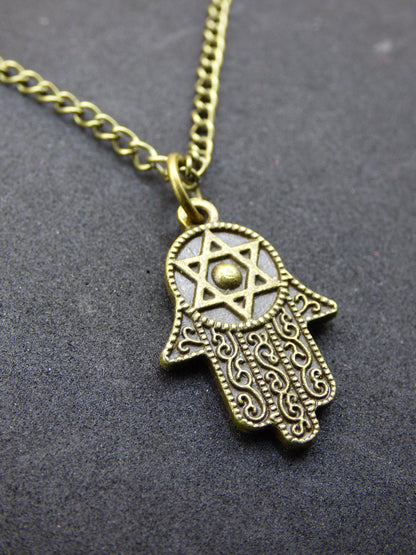 Collier Main de Hamsa en bronze antique - Cadeau idéal pour une petite amie, une mère, une sœur, une fille, pendentif ethnique vintage porte-bonheur au style hippie.