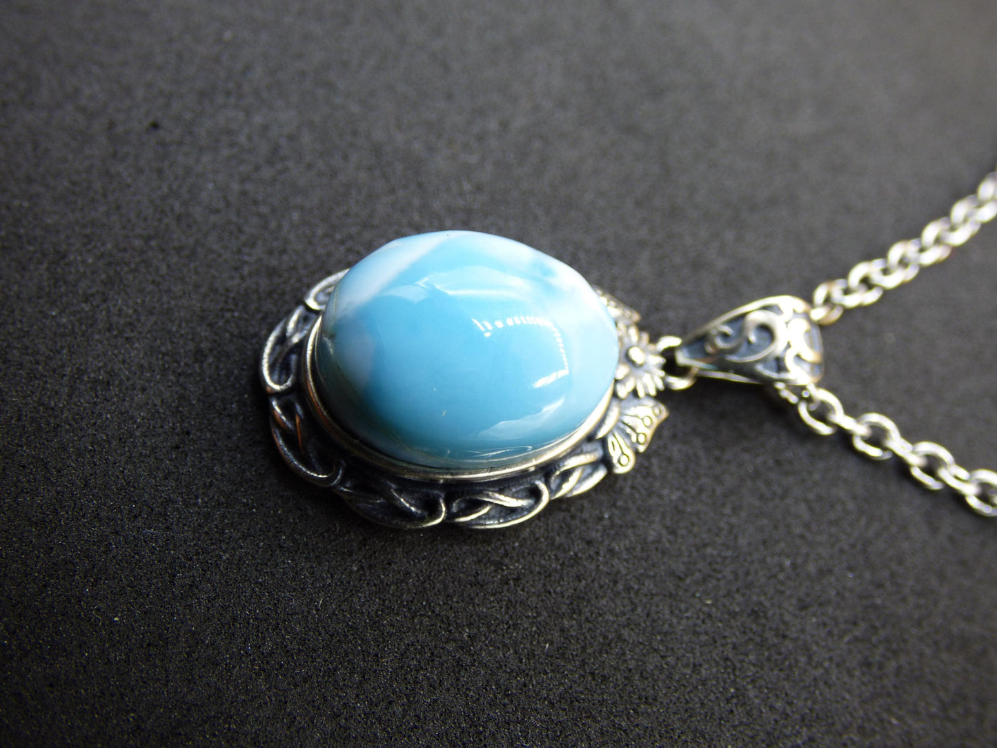 Larimar Un collier de pierres précieuses 925 Sterling Silver Femme Bijoux Noble Antique Vintage Guérison Pierre Rareté Mer Ciel Bleu Cadeau Femme Petite Amie