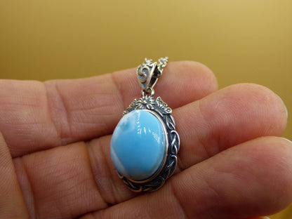 Larimar Un collier de pierres précieuses 925 Sterling Silver Femme Bijoux Noble Antique Vintage Guérison Pierre Rareté Mer Ciel Bleu Cadeau Femme Petite Amie