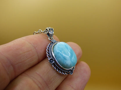 Larimar Un collier de pierres précieuses 925 Sterling Silver Femme Bijoux Noble Antique Vintage Guérison Pierre Rareté Mer Ciel Bleu Cadeau Femme Petite Amie