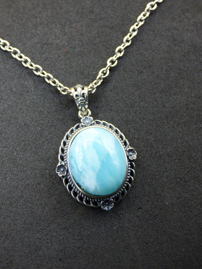 Larimar Un collier de pierres précieuses 925 Sterling Silver Femme Bijoux Noble Antique Vintage Guérison Pierre Rareté Mer Ciel Bleu Cadeau Femme Petite Amie