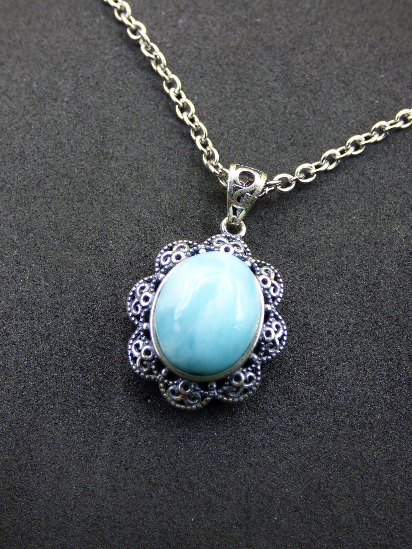 Larimar Un collier de pierres précieuses 925 Sterling Silver Femme Bijoux Noble Antique Vintage Guérison Pierre Rareté Mer Ciel Bleu Cadeau Femme Petite Amie