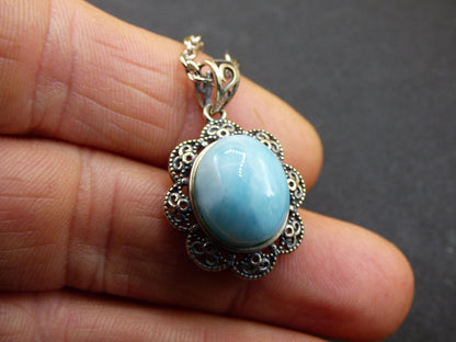 Larimar Un collier de pierres précieuses 925 Sterling Silver Femme Bijoux Noble Antique Vintage Guérison Pierre Rareté Mer Ciel Bleu Cadeau Femme Petite Amie