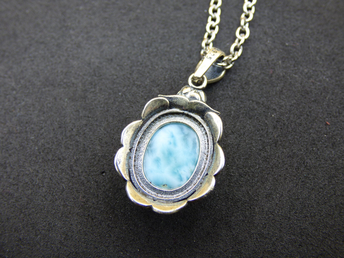 Larimar Un collier de pierres précieuses 925 Sterling Silver Femme Bijoux Noble Antique Vintage Guérison Pierre Rareté Mer Ciel Bleu Cadeau Femme Petite Amie