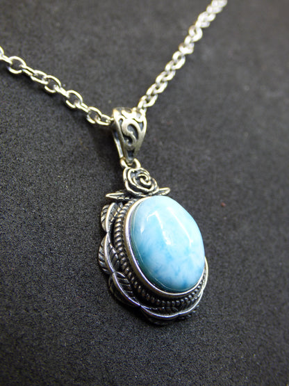 Larimar Un collier de pierres précieuses 925 Sterling Silver Femme Bijoux Noble Antique Vintage Guérison Pierre Rareté Mer Ciel Bleu Cadeau Femme Petite Amie