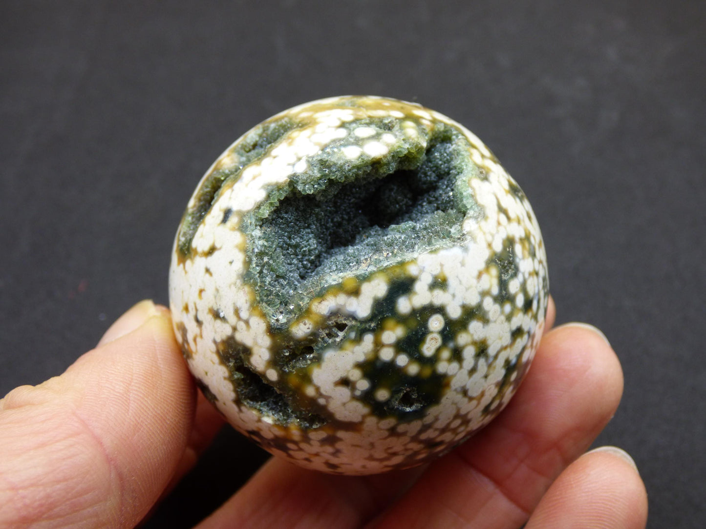 8 Adern Ocean Jaspis Orbicular grün gelb weiß Edelstein Kugel Rarität Natur Heilstein Deko Kristall Geschenk Er Sie Mann Frau Energie Selten