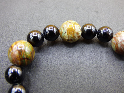 Green opal + black tourmaline (Schorl) gemstone bracelet, stretch beads, gift for luck, man, woman, child, he/she, friend, energy, chakra