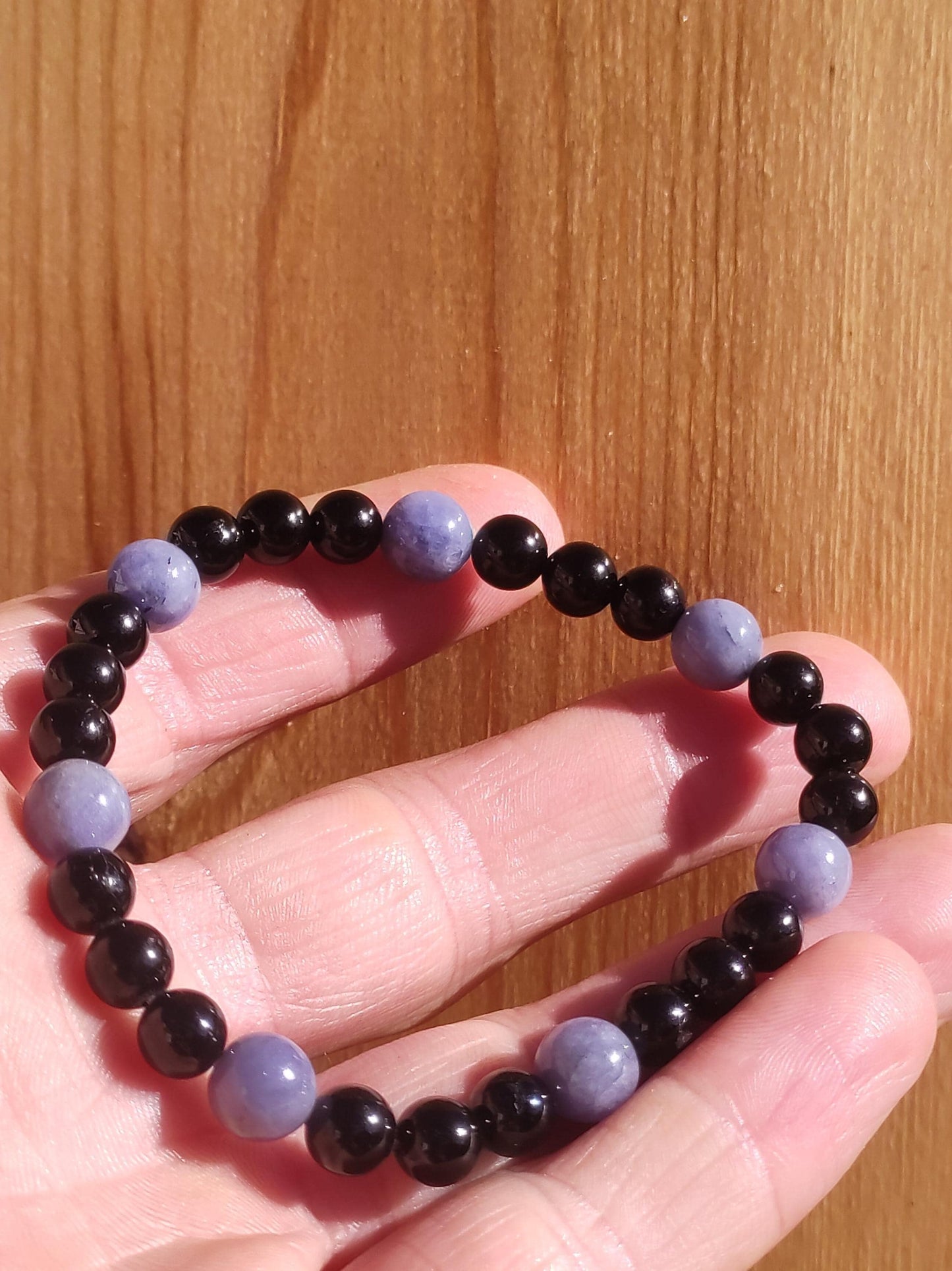 Tansanit + Turmalin (Schorl) AAA *Rarität* - Edelstein Armband Stretch schwarz Perlen Glück Mann Frau Er Sie Geschenk Freund Energie Selten