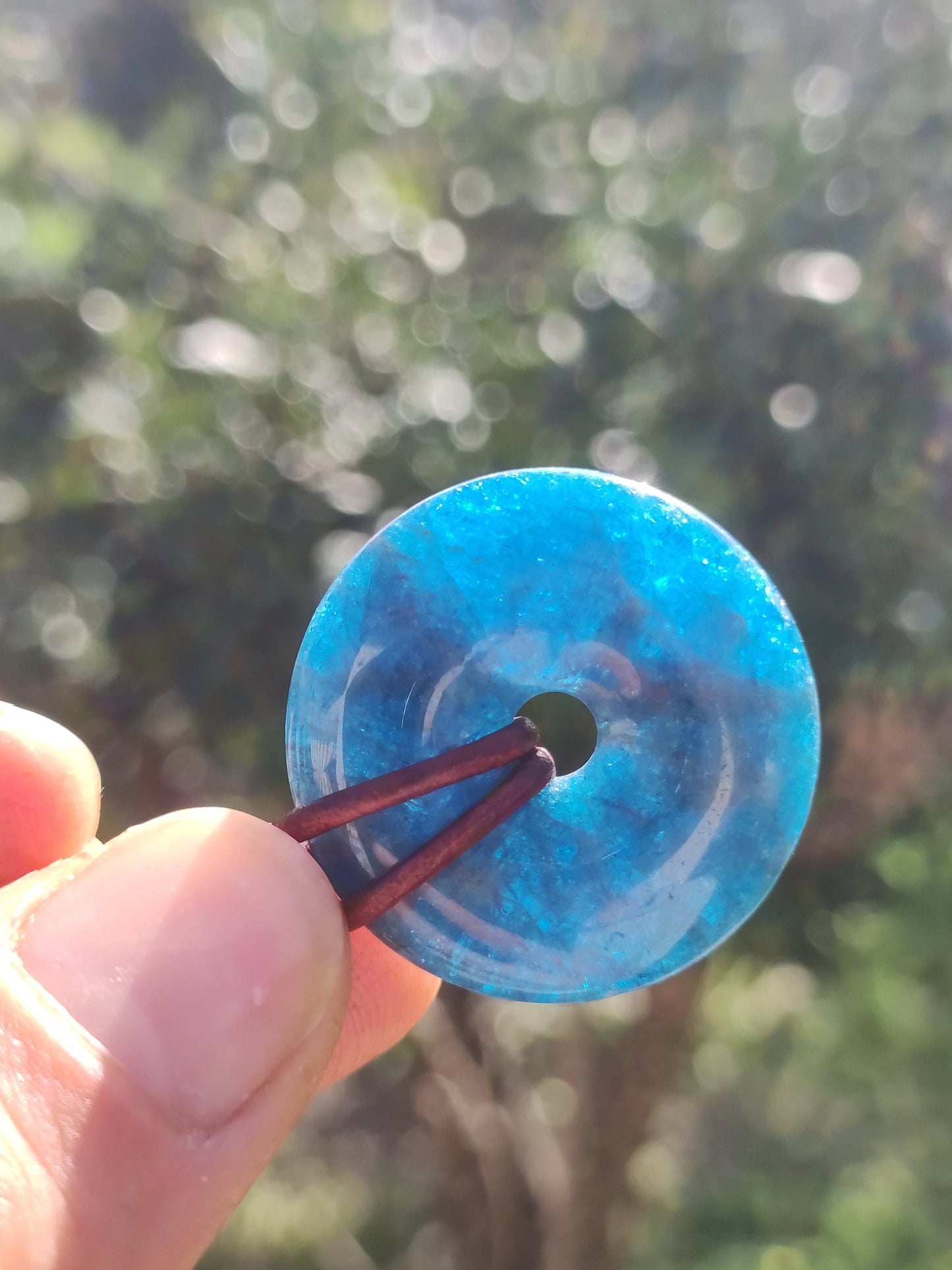 Apatit AAA ~ Donut 30mm ~ Edelstein Kette blau Natur Rarität Schutzsymbol Heilstein Kristall HIPPIE Boho Ethno Mann Frau Geschenk Er Sie