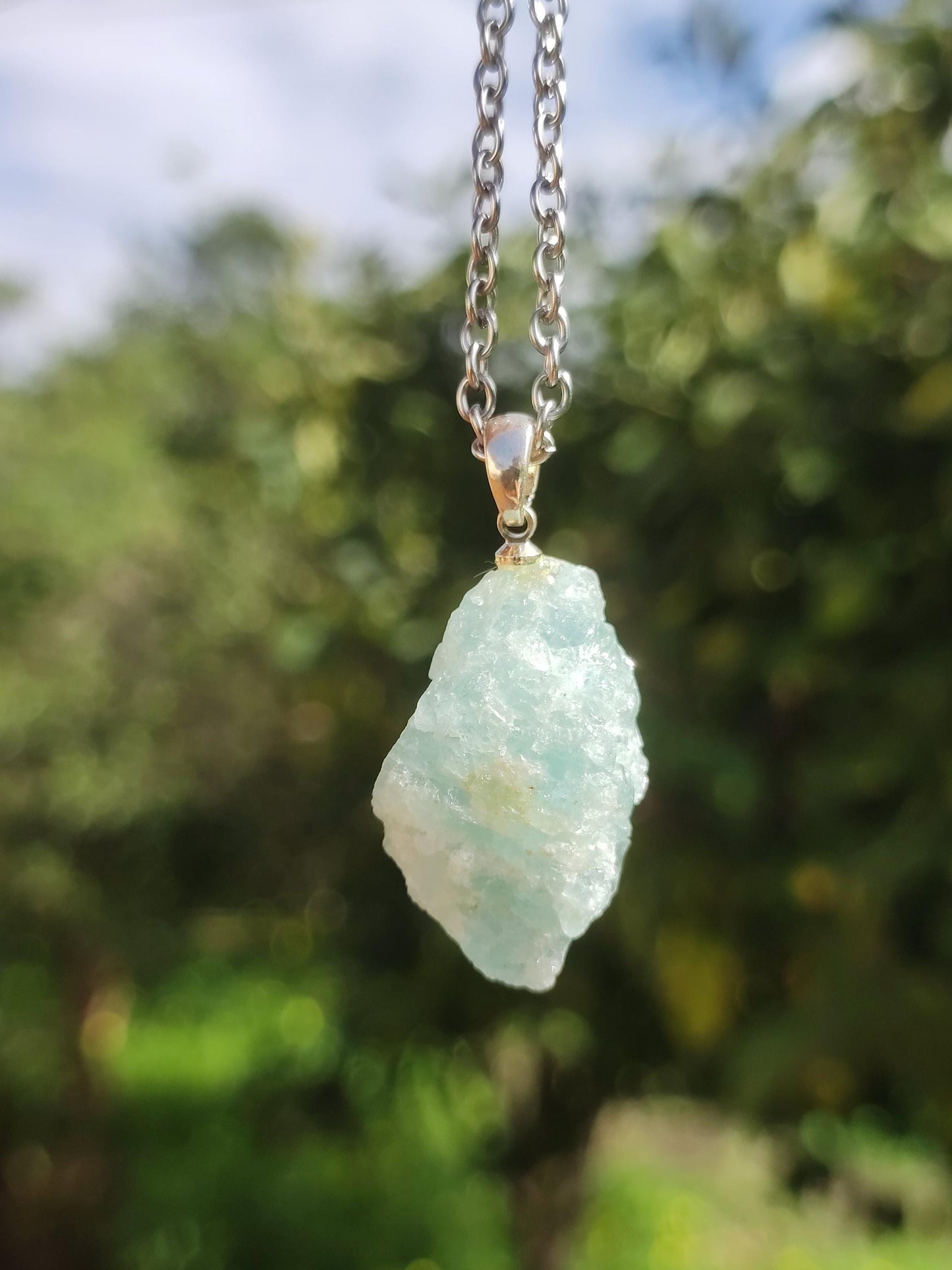 Aquamarin roh 925 Sterling Silber Edelstein Kette blau Rarität Natur Heilstein Kristall Anhänger Mann Frau Er Sie Bruder Geschenk Freund