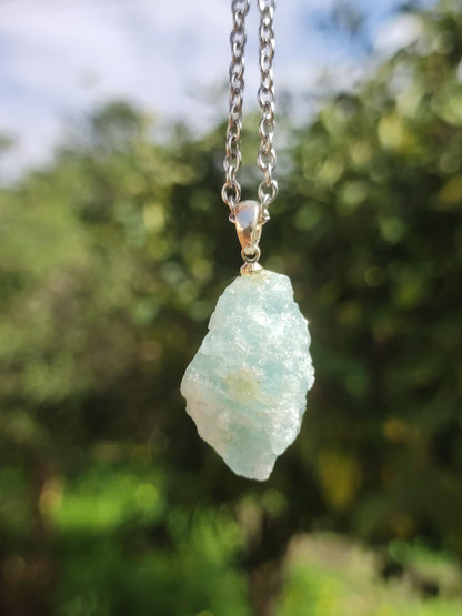 Aquamarin roh 925 Sterling Silber Edelstein Kette blau Rarität Natur Heilstein Kristall Anhänger Mann Frau Er Sie Bruder Geschenk Freund