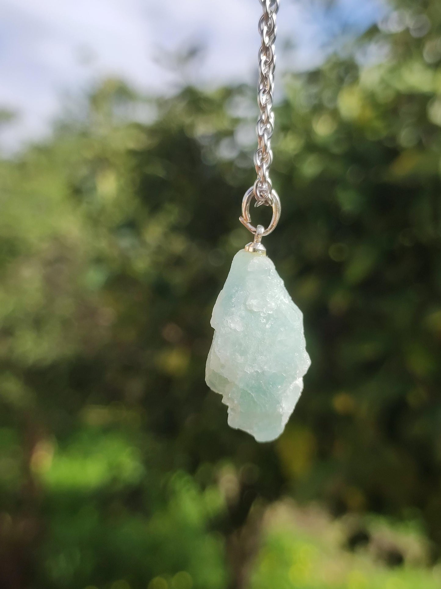 Aquamarin roh 925 Sterling Silber Edelstein Kette blau Rarität Natur Heilstein Kristall Anhänger Mann Frau Er Sie Bruder Geschenk Freund
