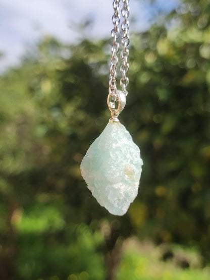 Aquamarin roh 925 Sterling Silber Edelstein Kette blau Rarität Natur Heilstein Kristall Anhänger Mann Frau Er Sie Bruder Geschenk Freund