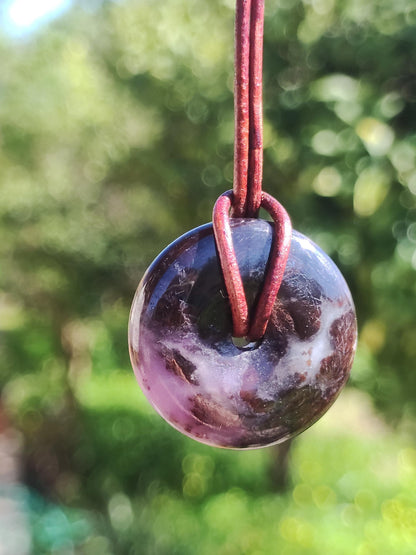 Sugilite protection donut gemstone crystal healing stone rarity rare collector sugilite purple pendant round gift man woman he her friend violet