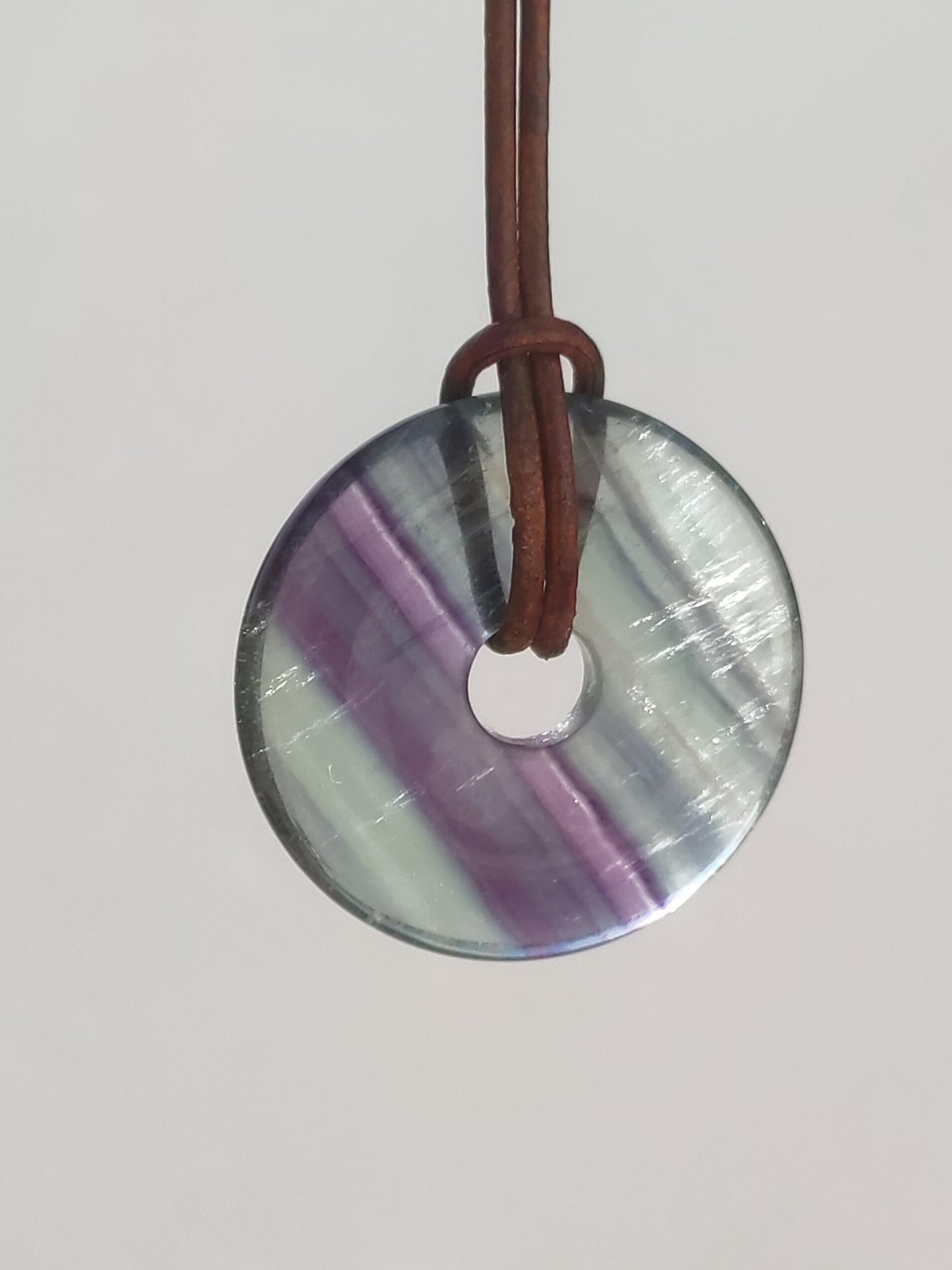 Rainbow Fluorite 30mm Donut - Gemstone Necklace for Women, Men, and Children - Hippie, Goa, Boho, Ethnic, Nature, Protection Symbol Pendant, Healing Stone, Energy Gift