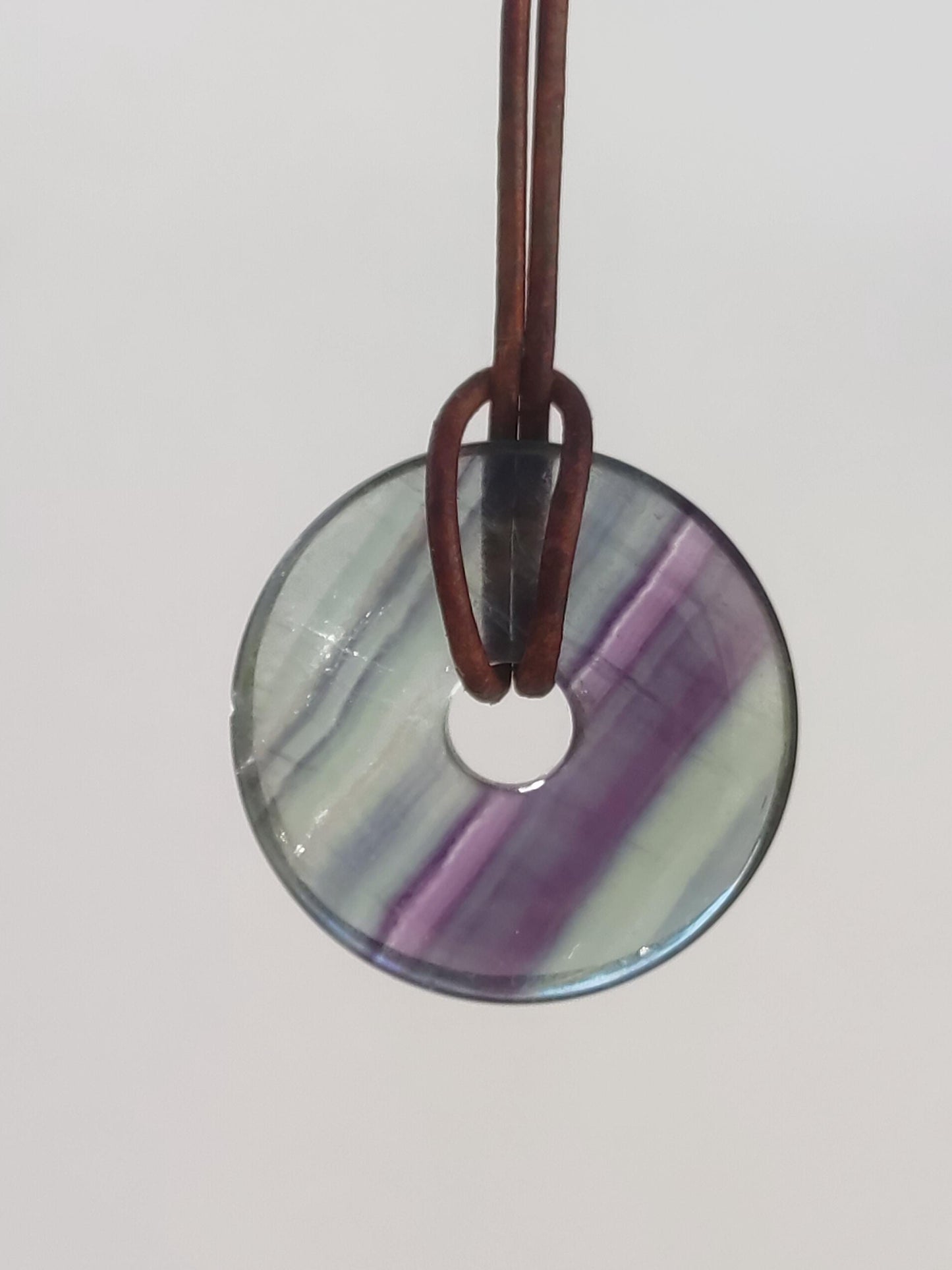 Rainbow Fluorite 30mm Donut - Gemstone Necklace for Women, Men, and Children - Hippie, Goa, Boho, Ethnic, Nature, Protection Symbol Pendant, Healing Stone, Energy Gift
