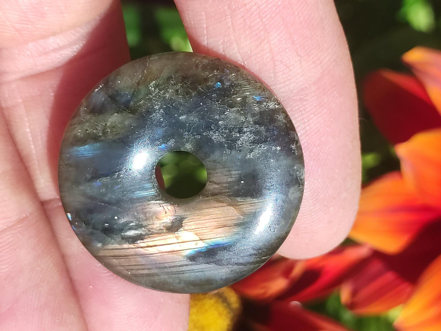 Labradorite ~ Donut 30mm ~ Collier de pierres précieuses Bleu Chatoyant Rareté Naturelle Protection Symbole Pierre de Guérison Cristal HIPPIE GOA Boho Tibet Ethno
