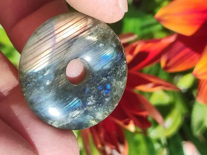 Labradorite ~ Donut 30mm ~ Collier de pierres précieuses Bleu Chatoyant Rareté Naturelle Protection Symbole Pierre de Guérison Cristal HIPPIE GOA Boho Tibet Ethno