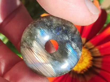 Labradorite ~ Donut 30mm ~ Collier de pierres précieuses Bleu Chatoyant Rareté Naturelle Protection Symbole Pierre de Guérison Cristal HIPPIE GOA Boho Tibet Ethno