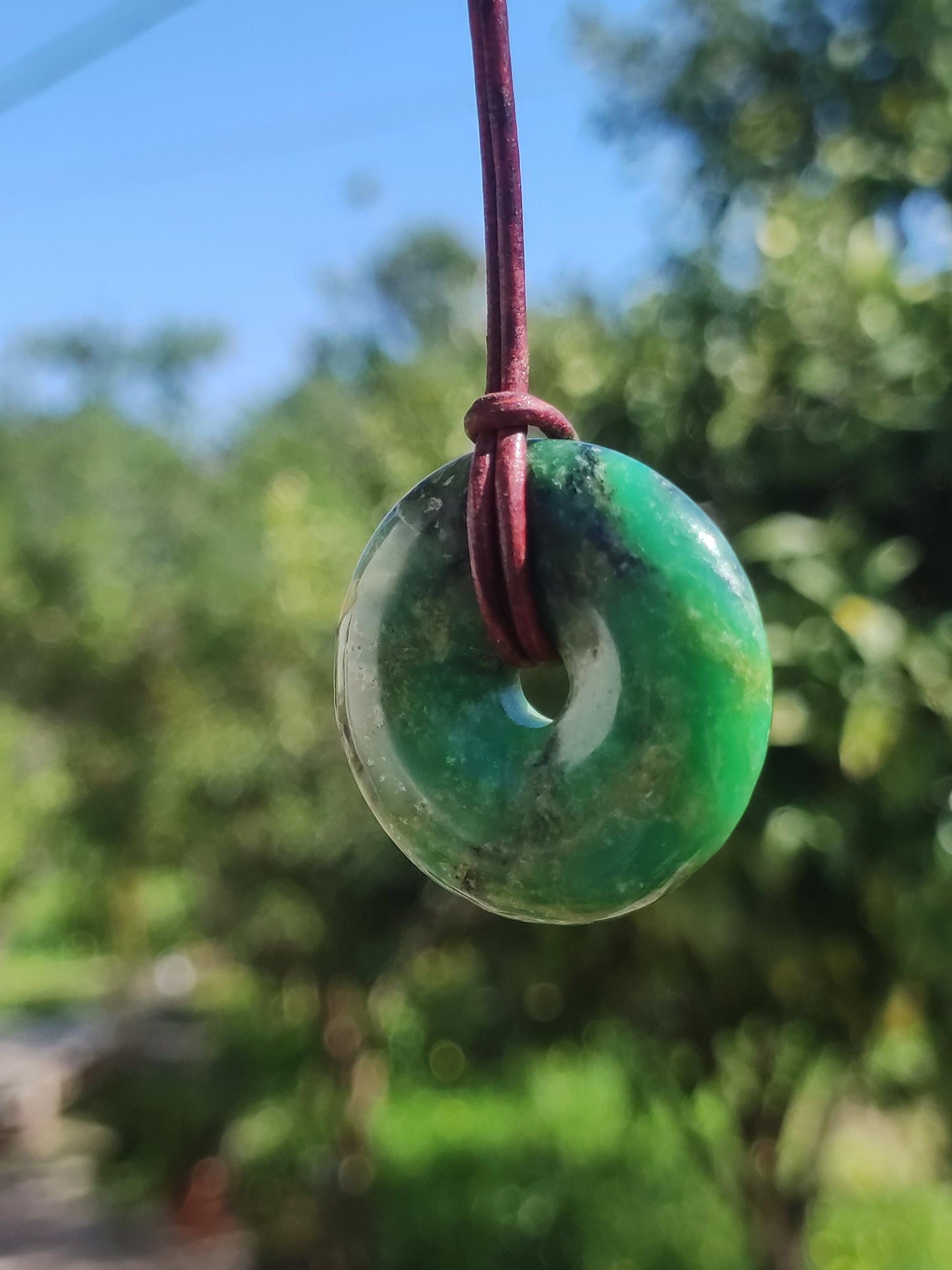 Variscite 30mm Collier de pierres précieuses Donut Pi Disque Rond Pierre de Guérison Vert Rareté Naturelle Cadeau Homme Femme Lui Son Ami Frère Pendentif Chanceux