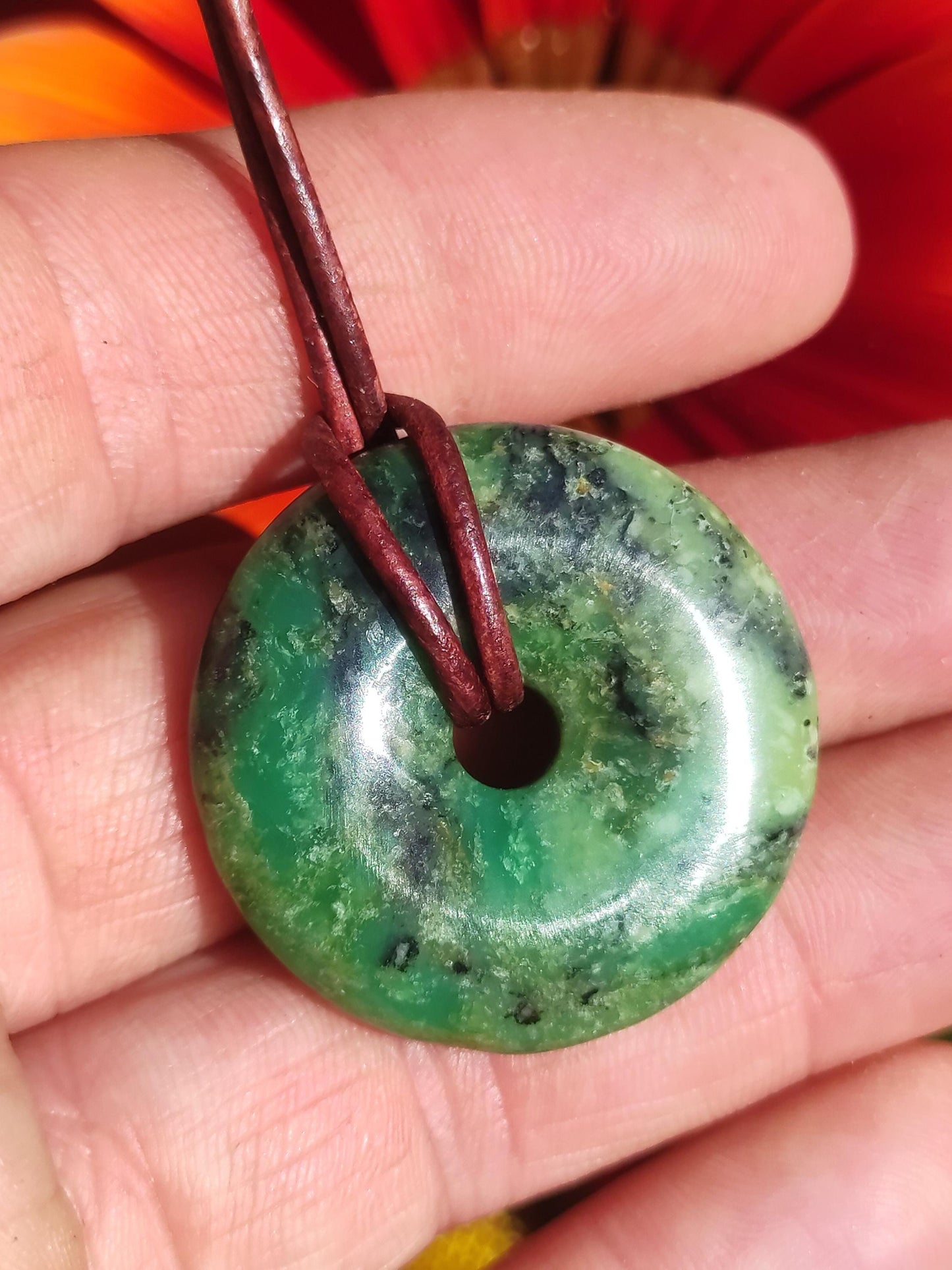 Variscite 30mm Collier de pierres précieuses Donut Pi Disque Rond Pierre de Guérison Vert Rareté Naturelle Cadeau Homme Femme Lui Son Ami Frère Pendentif Chanceux