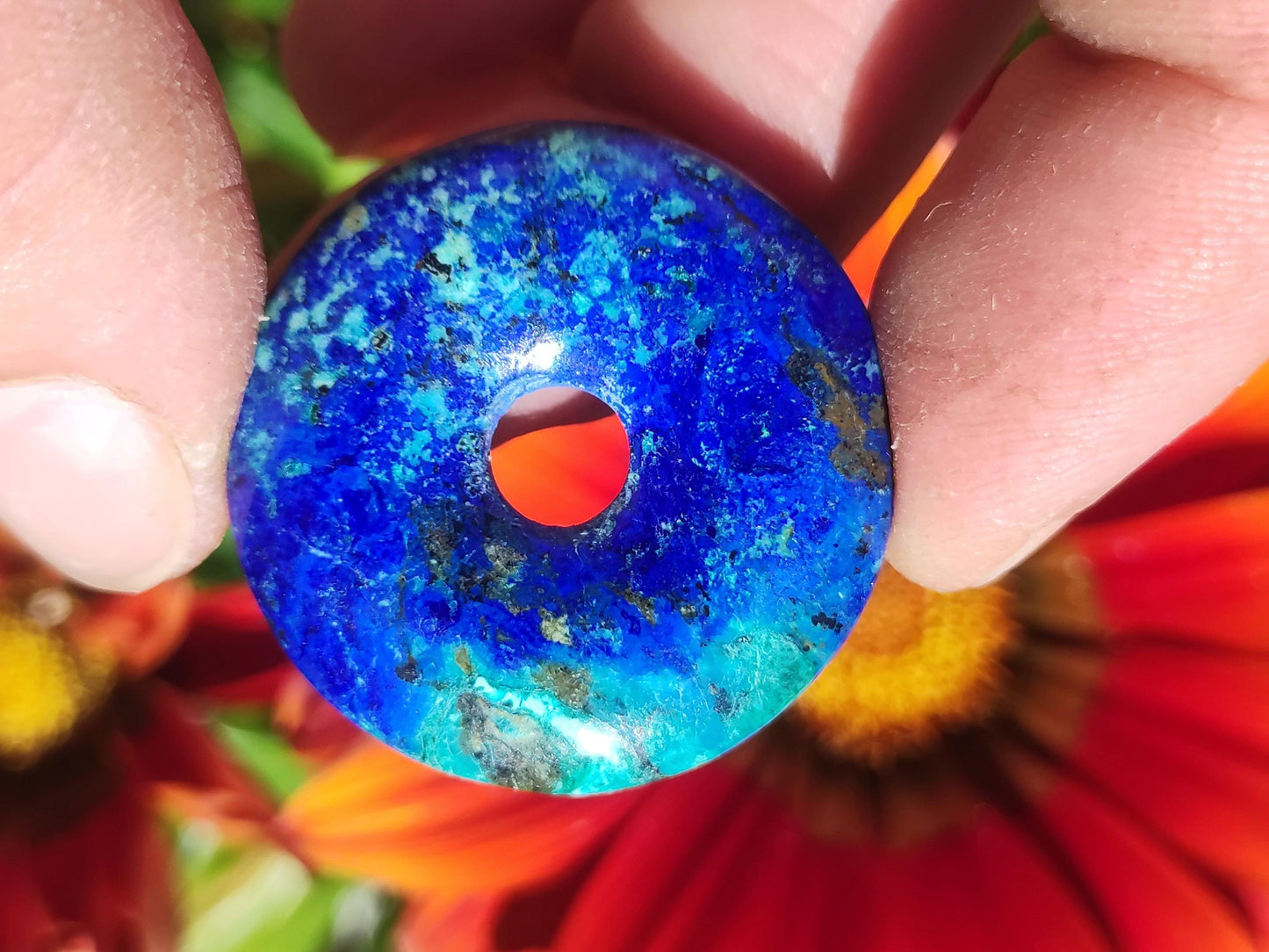 Azurite - malachite - chrysocolle bleu vert ~ collier pierres précieuses HIPPIE GOA Boho Tibet Ethno Nature Donut symbole protecteur pierre de guérison collectionneur homme femme