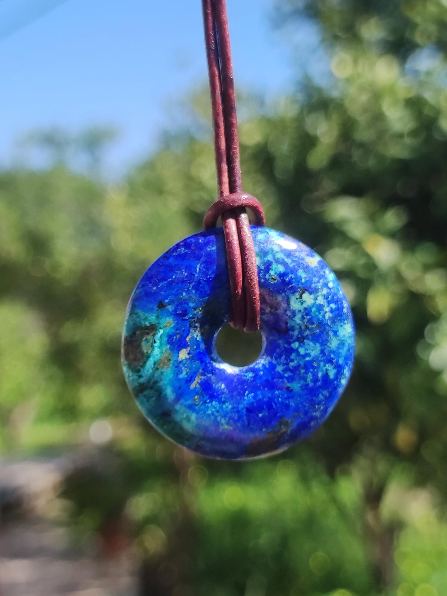 Azurite - malachite - chrysocolle bleu vert ~ collier pierres précieuses HIPPIE GOA Boho Tibet Ethno Nature Donut symbole protecteur pierre de guérison collectionneur homme femme