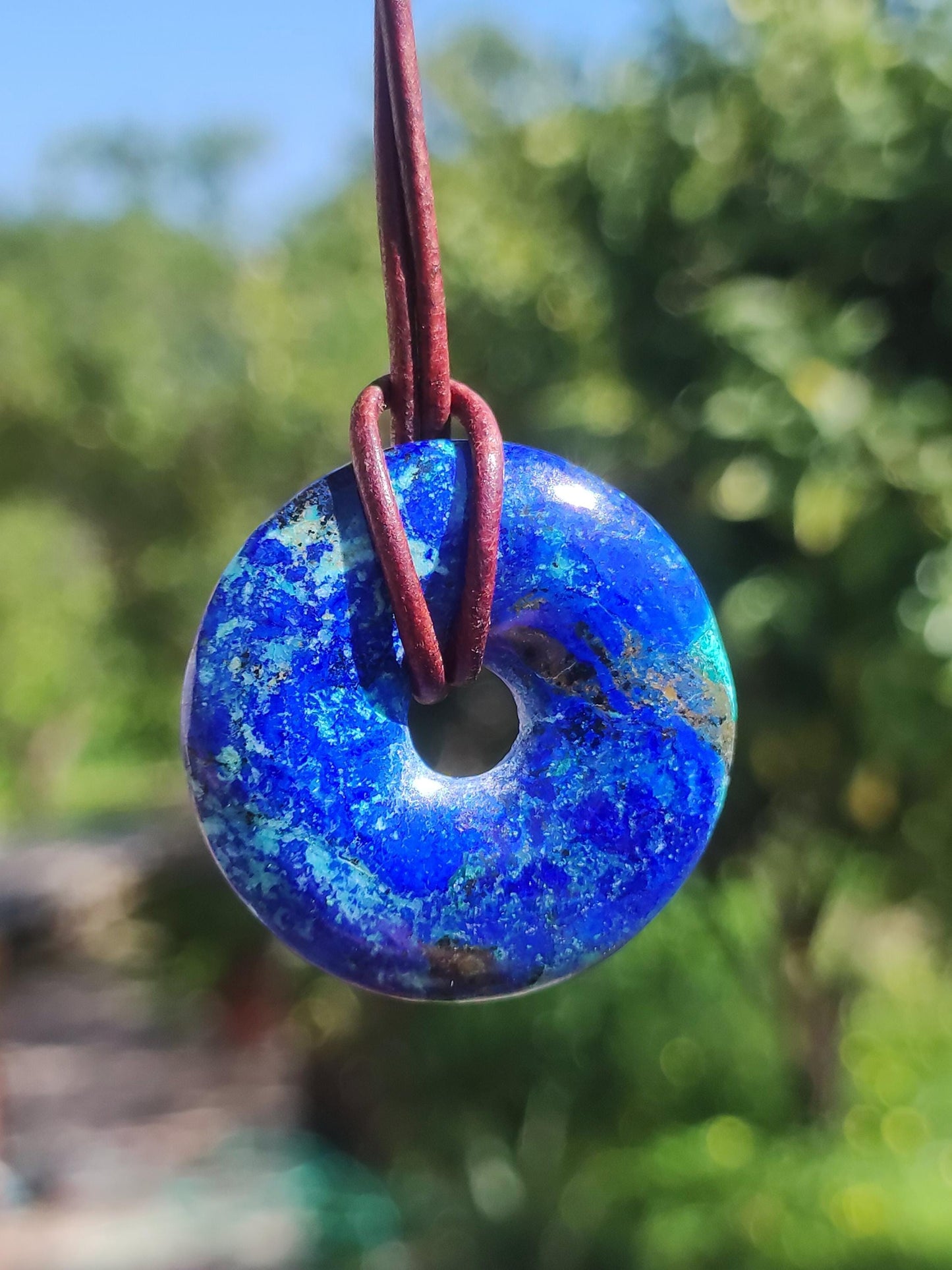 Azurite - malachite - chrysocolle bleu vert ~ collier pierres précieuses HIPPIE GOA Boho Tibet Ethno Nature Donut symbole protecteur pierre de guérison collectionneur homme femme