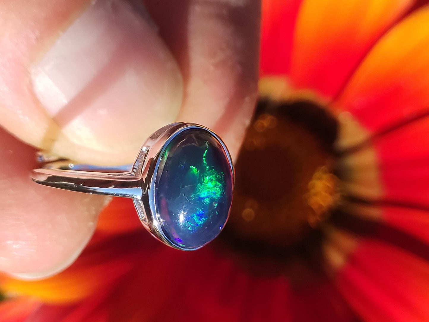 Ethiopian Opal blau AAA - 925 Silber Ring verstellbar - Edelstein Heilstein Energie Kraft Vintage Frau Schmuck Edel Geschenk Sie Frau Mutter