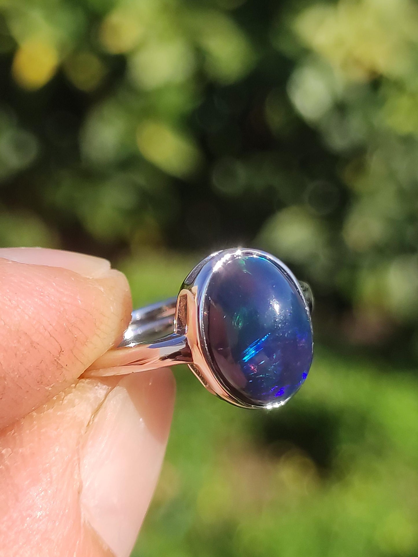 Ethiopian Opal blau AAA - 925 Silber Ring verstellbar - Edelstein Heilstein Energie Kraft Vintage Frau Schmuck Edel Geschenk Sie Frau Mutter