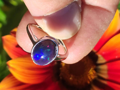 Ethiopian Opal blau AAA - 925 Silber Ring verstellbar - Edelstein Heilstein Energie Kraft Vintage Frau Schmuck Edel Geschenk Sie Frau Mutter