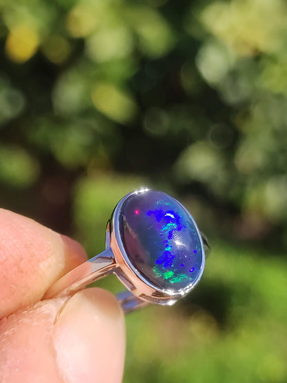 Ethiopian Opal blau AAA - 925 Silber Ring verstellbar - Edelstein Heilstein Energie Kraft Vintage Frau Schmuck Edel Geschenk Sie Frau Mutter