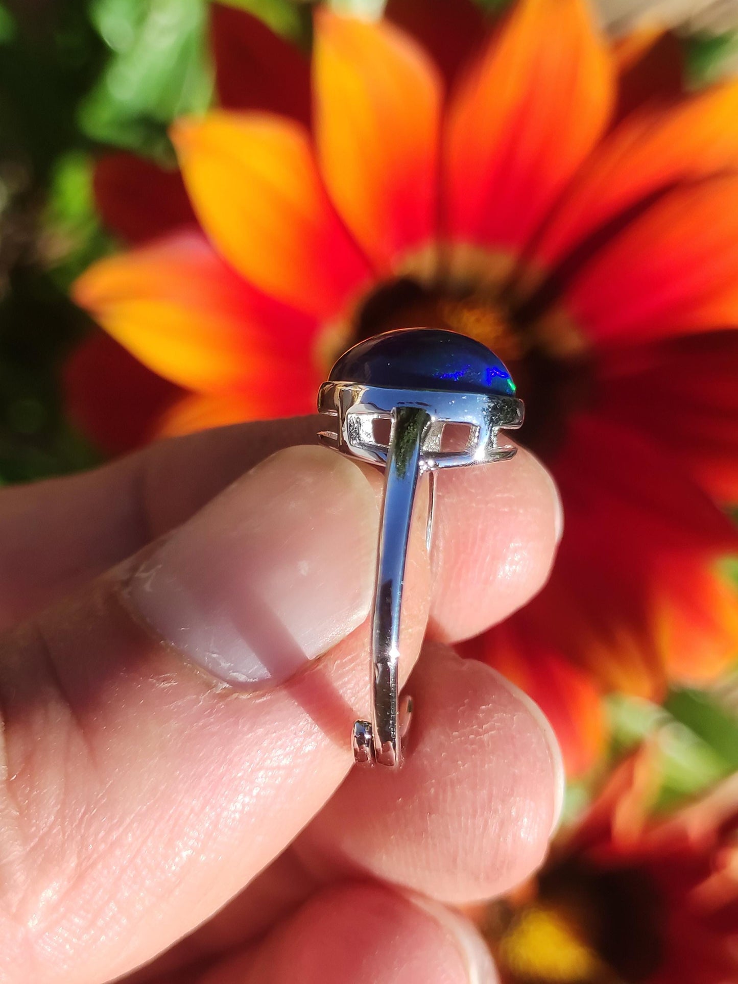 Ethiopian Opal blau AAA - 925 Silber Ring verstellbar - Edelstein Heilstein Energie Kraft Vintage Frau Schmuck Edel Geschenk Sie Frau Mutter