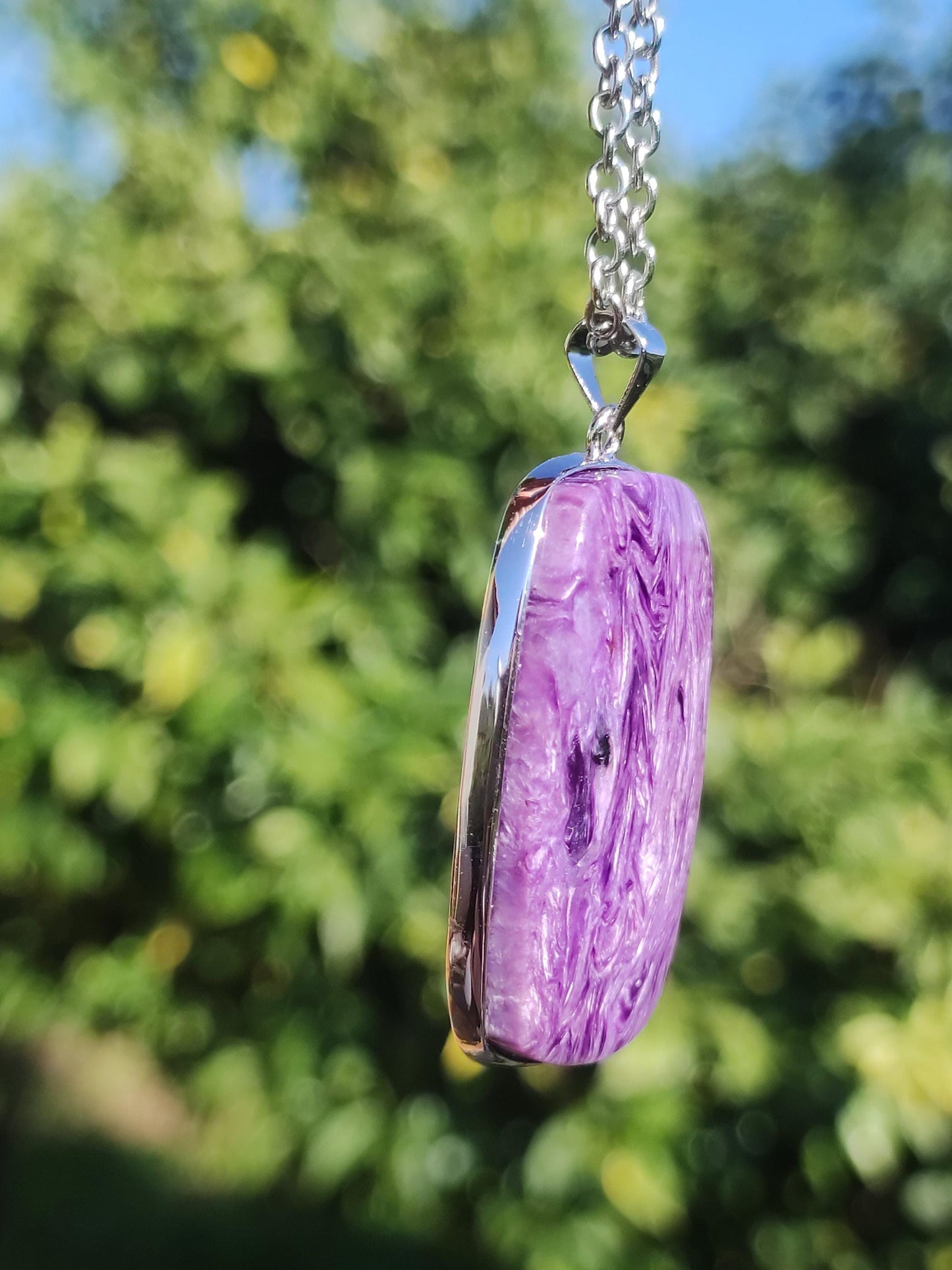 Charoite - 925 argent serti collier de pierres précieuses violet violet pierre de guérison naturelle énergie rareté homme femme il son cadeau noble qualité haute qualité