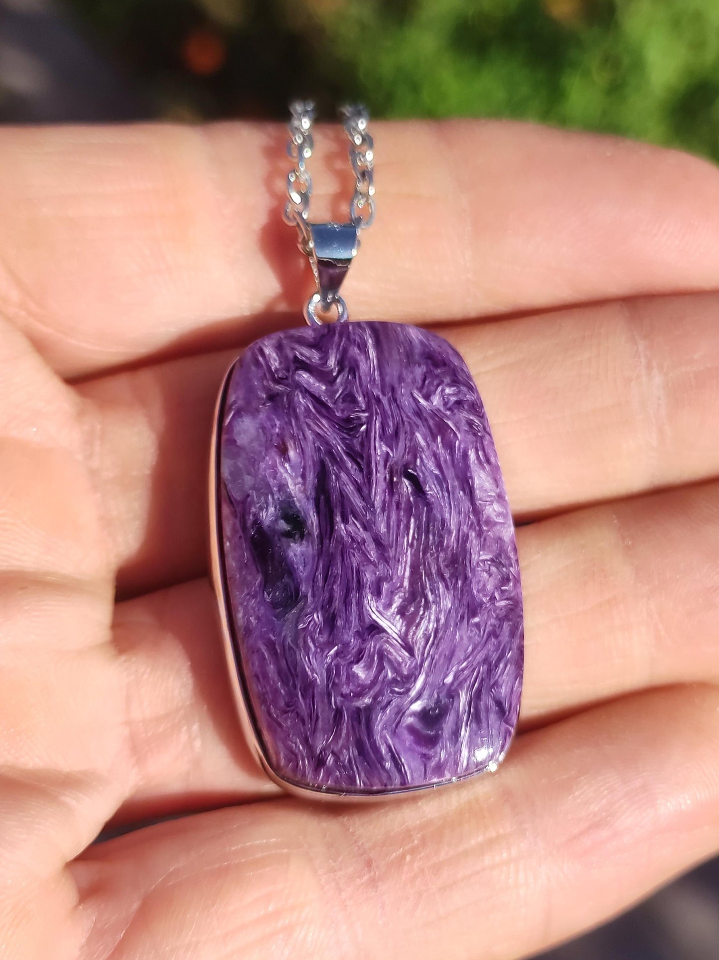 Charoite - 925 argent serti collier de pierres précieuses violet violet pierre de guérison naturelle énergie rareté homme femme il son cadeau noble qualité haute qualité