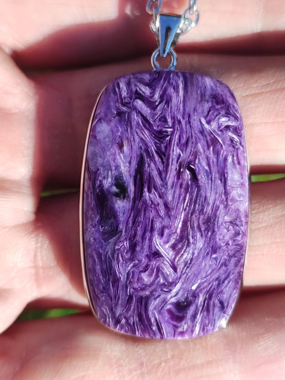 Charoite - 925 argent serti collier de pierres précieuses violet violet pierre de guérison naturelle énergie rareté homme femme il son cadeau noble qualité haute qualité