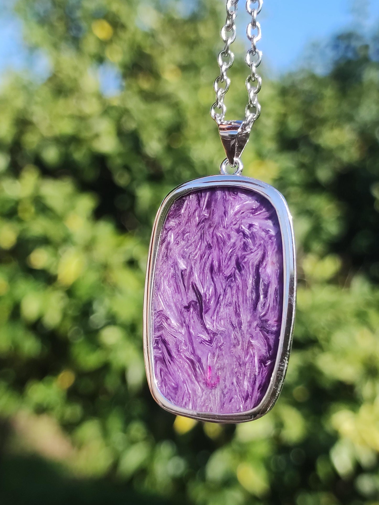 Charoite - 925 argent serti collier de pierres précieuses violet violet pierre de guérison naturelle énergie rareté homme femme il son cadeau noble qualité haute qualité