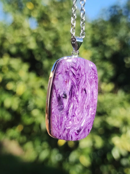 Charoite - 925 argent serti collier de pierres précieuses violet violet pierre de guérison naturelle énergie rareté homme femme il son cadeau noble qualité haute qualité