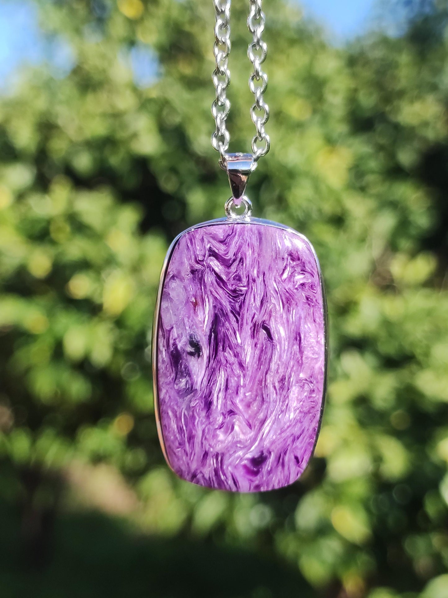 Charoite - 925 argent serti collier de pierres précieuses violet violet pierre de guérison naturelle énergie rareté homme femme il son cadeau noble qualité haute qualité