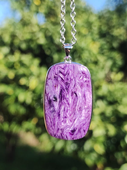 Charoite - 925 argent serti collier de pierres précieuses violet violet pierre de guérison naturelle énergie rareté homme femme il son cadeau noble qualité haute qualité