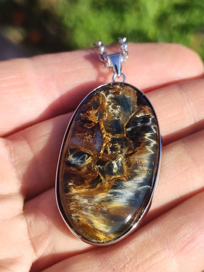 Pietersite or - Collier de pierres précieuses en argent sterling 925 Protection de la nature Rareté Pierre de guérison Cristal Homme Femme Cadeau He She Réflexion chatoyante